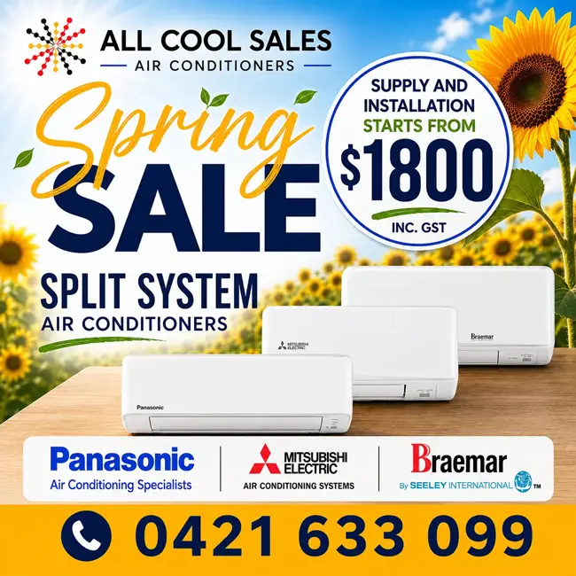 Split System Air Conditioners Braemar, Mitsubishi and Panasonic Air Conditioners at All Cool Sales, Brendale, Brisbane. 
