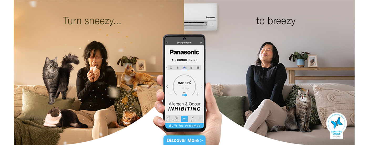 Panasonic Air Conditioner for allergies with Animals. Allergen and Odour Inhitibiting. Buy from All Cool Sales, Brendale, Brisbane.